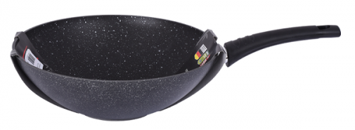 Сковорода wok (классическая) 300/100мм с ручкой, АП (темный мрамор), свкмт300а